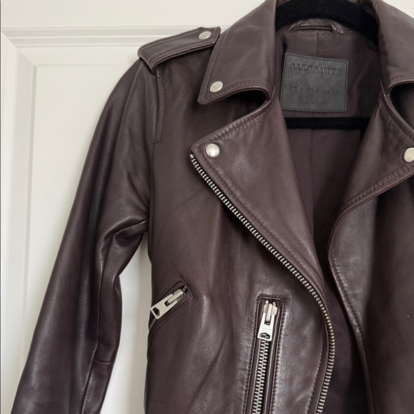 All Saints Dark Balfern Brown Leather Jacket - Picture 6 of 13